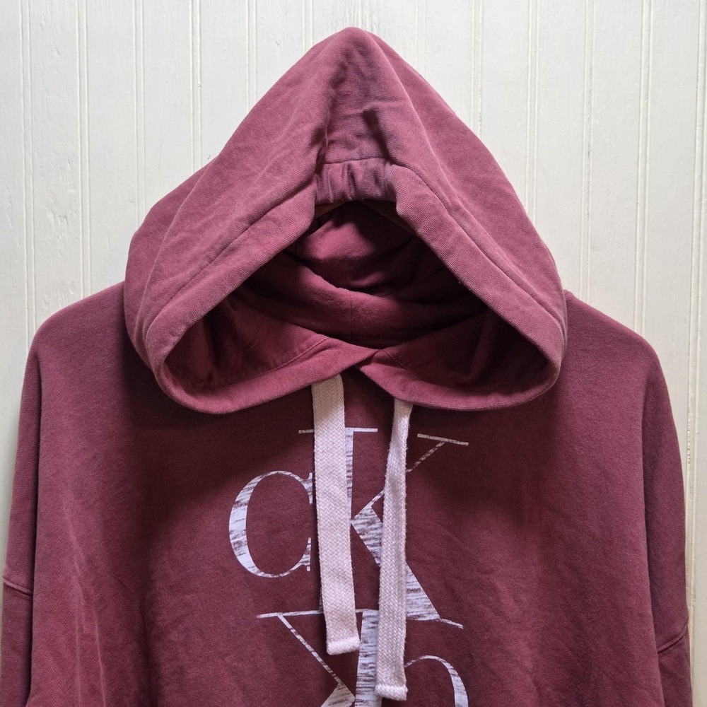 Calvin Klein Jeans Hoodie Womens Medium Pink CK Logo Cropped Pullover Fleece